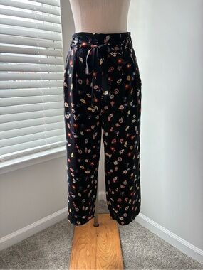 Zara Women's Trafaluc Straight Wide Leg Black Front Tie Pants